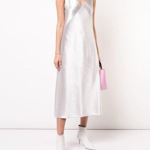 Vince V neck midi silver slip dress. NWT. Small